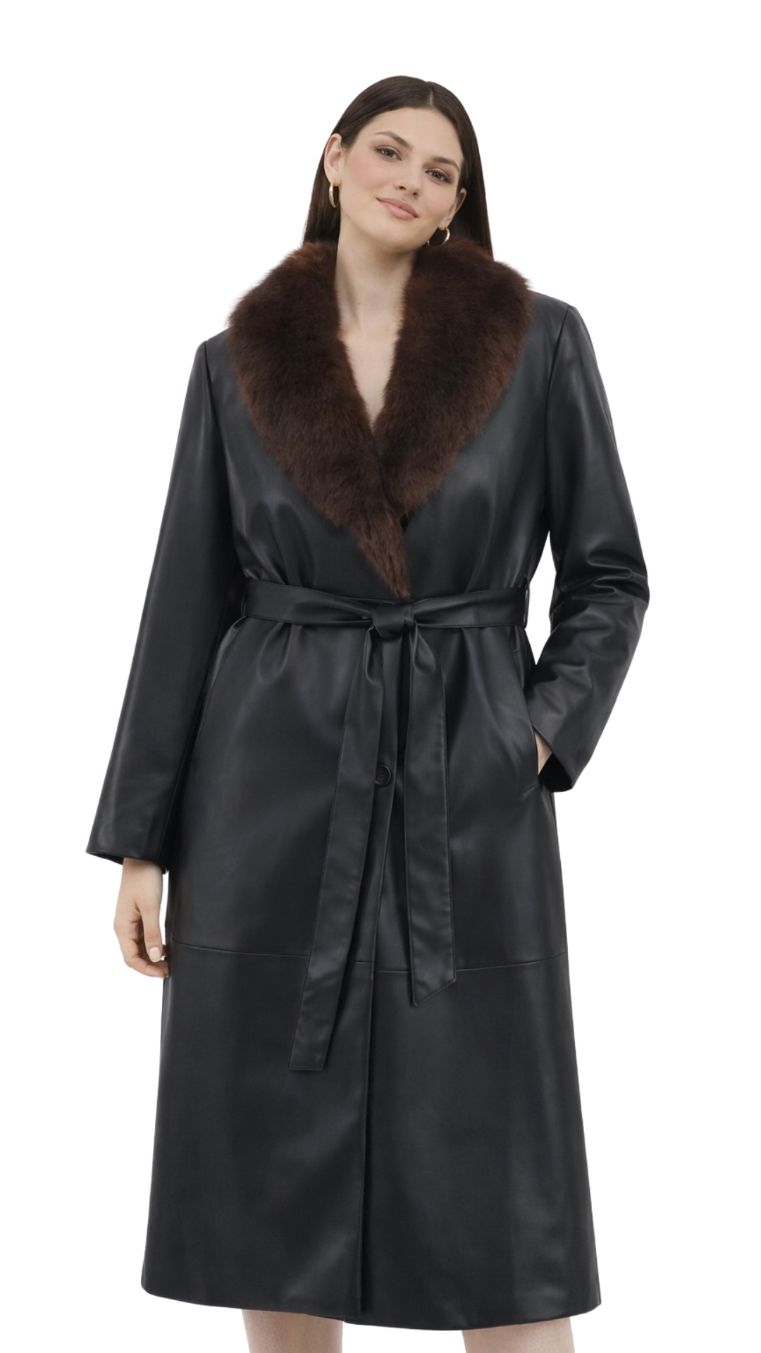 Elyra – Faux-Leather Wintermantel mit Pelzkragen